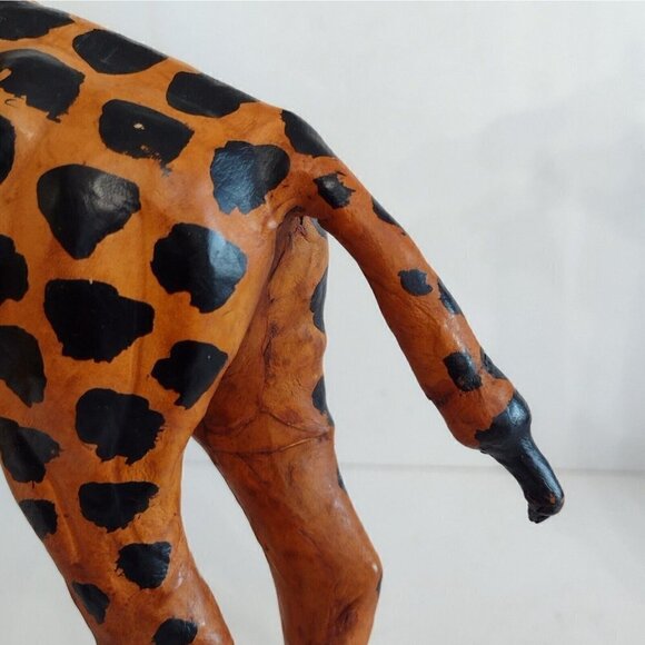 Vtg Set Of Hand Crafted Leather Wrapped Giraffe Figurines Statues 16" Glass Eye - Picture 8 of 13